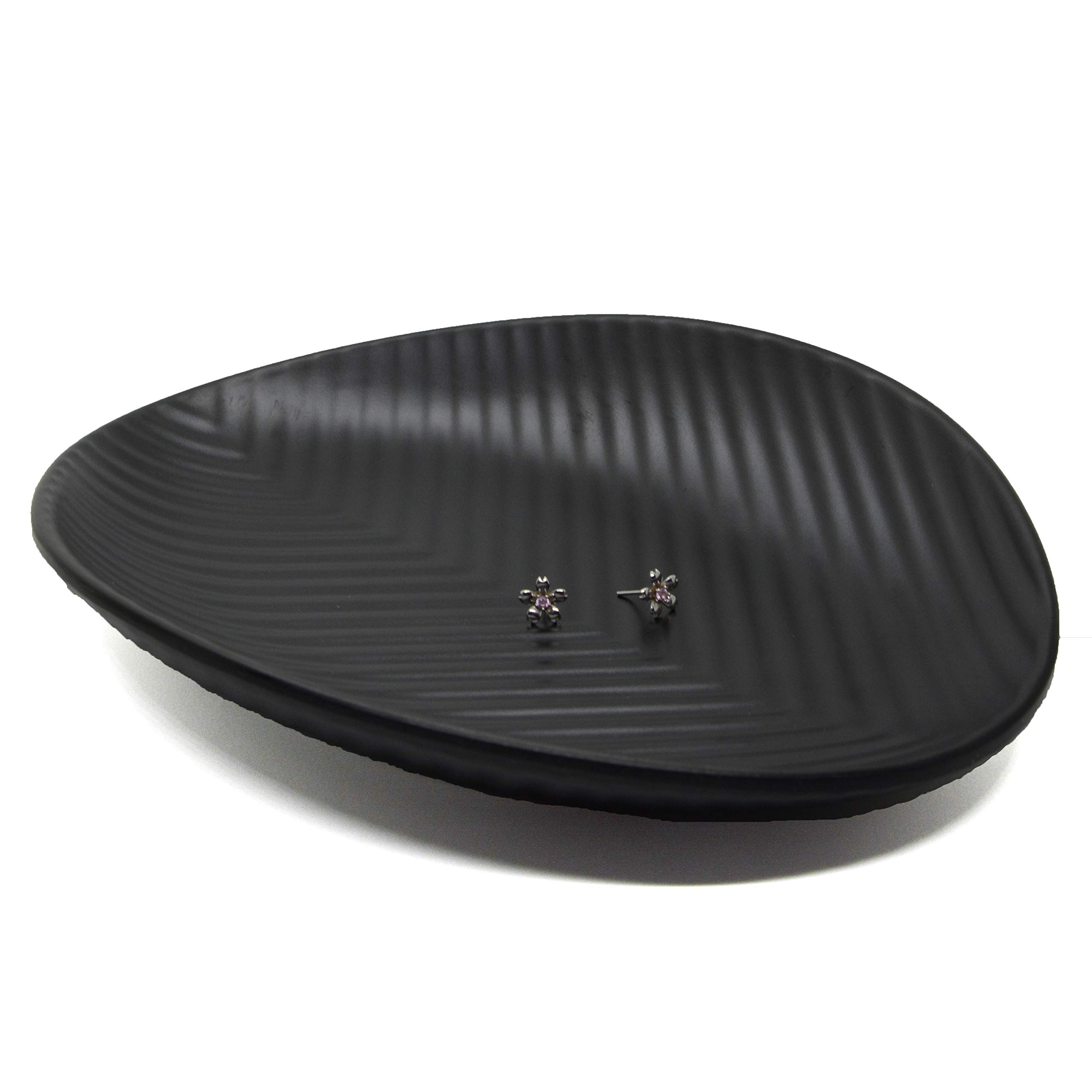 D.A.L A5 Melamine Jewelry Dish Organizer - Decorative Trinket Tray for Vanity, Ring Holder & Small Item Storage | Food Safe Dishware for Home Decor, Bathroom Counter, Dresser Top (Black Stripe)