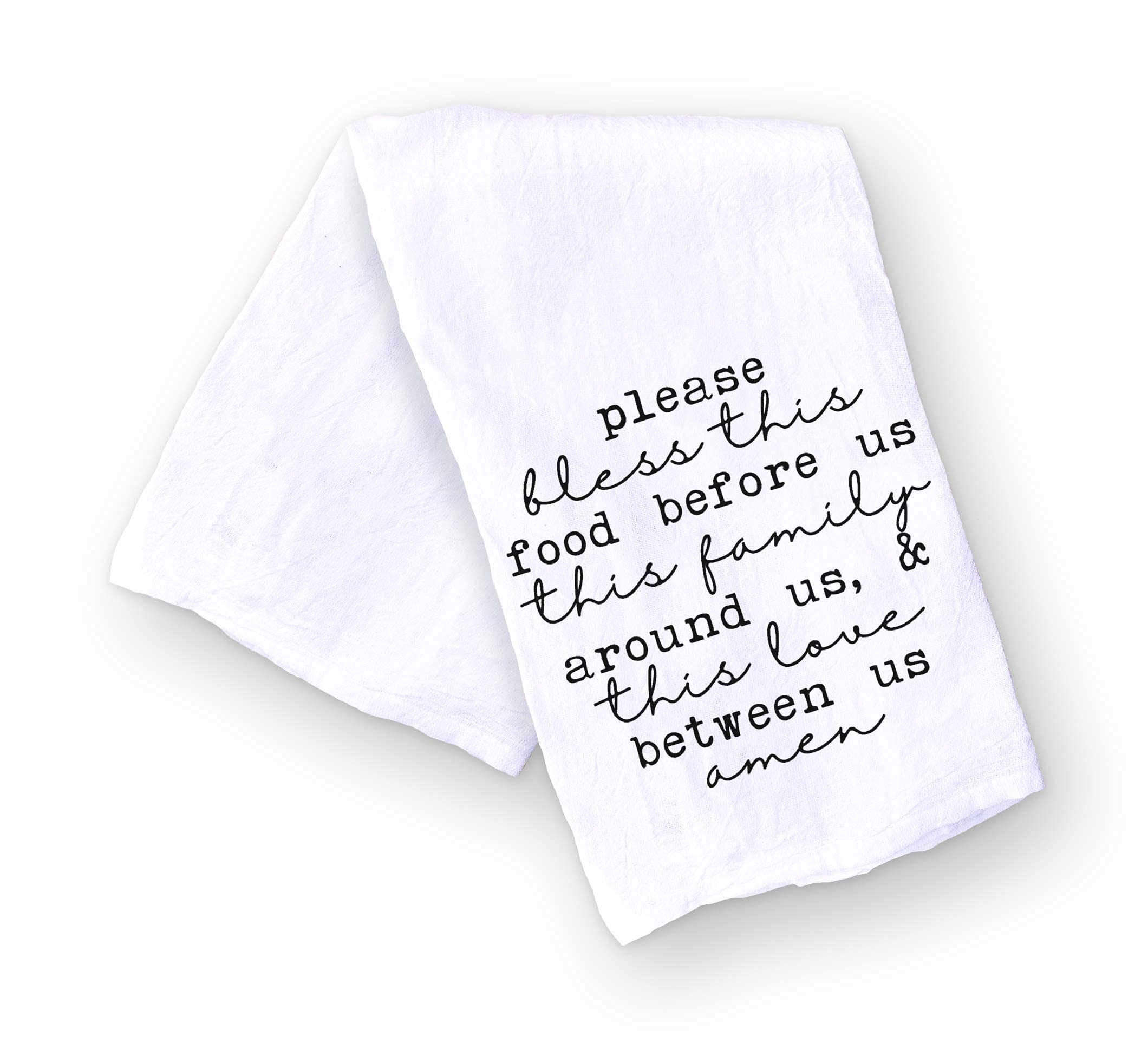 Handmade 100% Cotton Christian Kitchen Towels - Dish Towels with Family Food Blessing Print - Valentine's Day, Engagement, Bridal Shower, Newlywed & Hostess Gift - Perfect for Daily Kitchen Use, Housewarming & Religious Home Decor