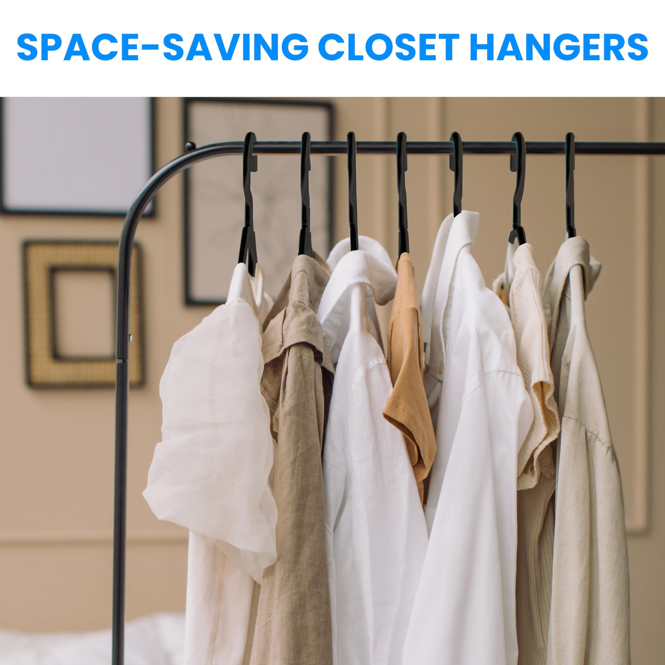 Simple Deluxe 50-Pack Space Saving Plastic Clothes Hangers - Non-Slip Shoulder Notches, Lightweight Slim Design for Coats, Sweaters, Shirts & Pants (Black) - Perfect for Closet Organization & Wardrobe Storage