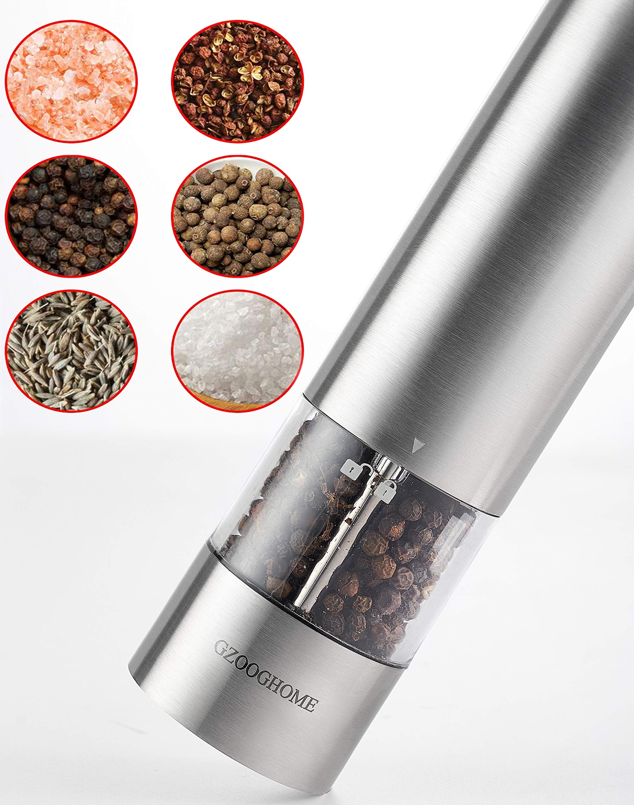 Electric Salt and Pepper Grinder Set - Battery Operated Automatic One-Handed Mill with Adjustable Coarseness & Funnel - Perfect for Kitchen, Dining Table & Camping (Non-Rechargeable Batteries)