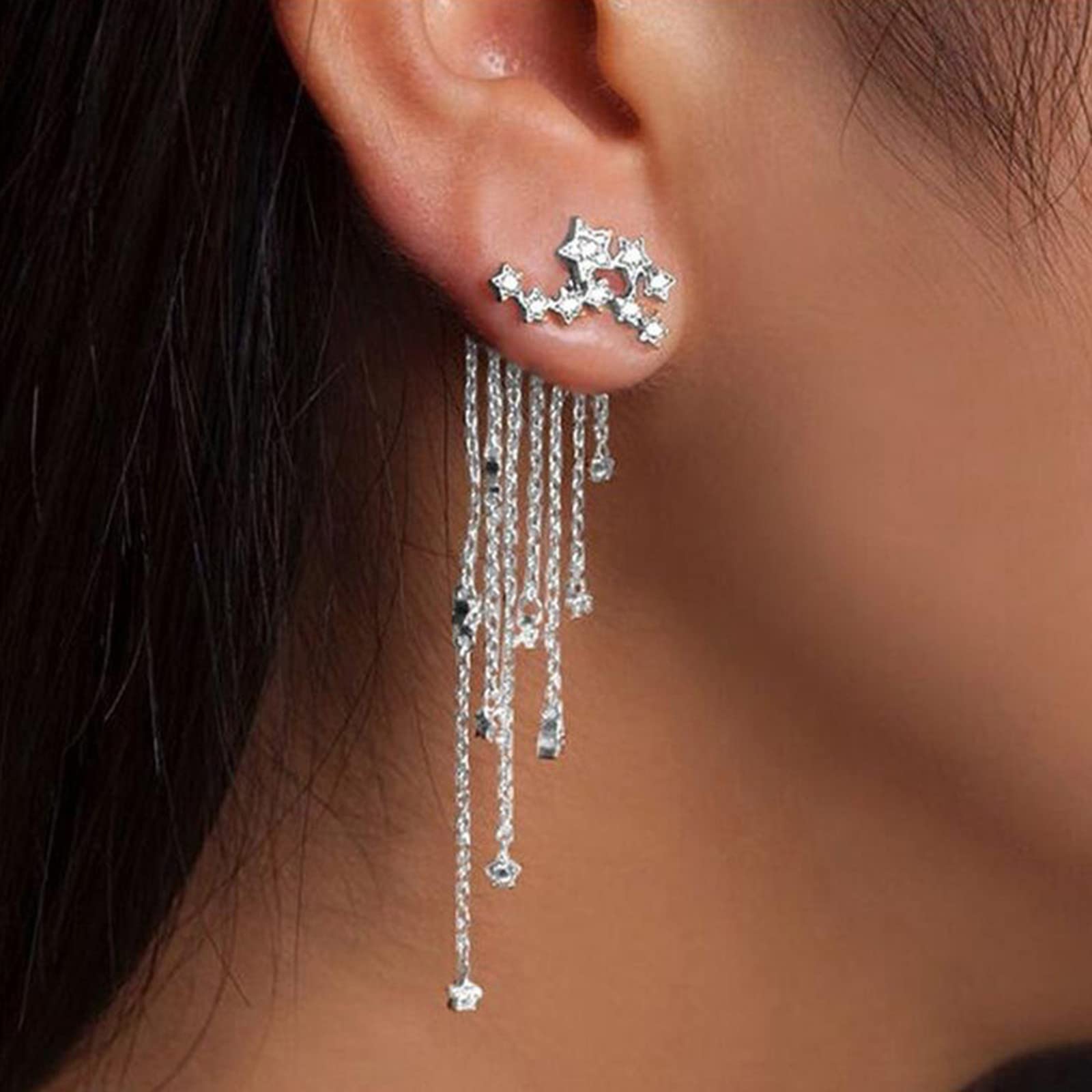 Sparkling Crystal Rhinestone Dangle Hair Clip for Women - Bridal Hair Accessories with Tassels & Crescent Charm - Perfect for Weddings, Prom, Parties & Special Occasions