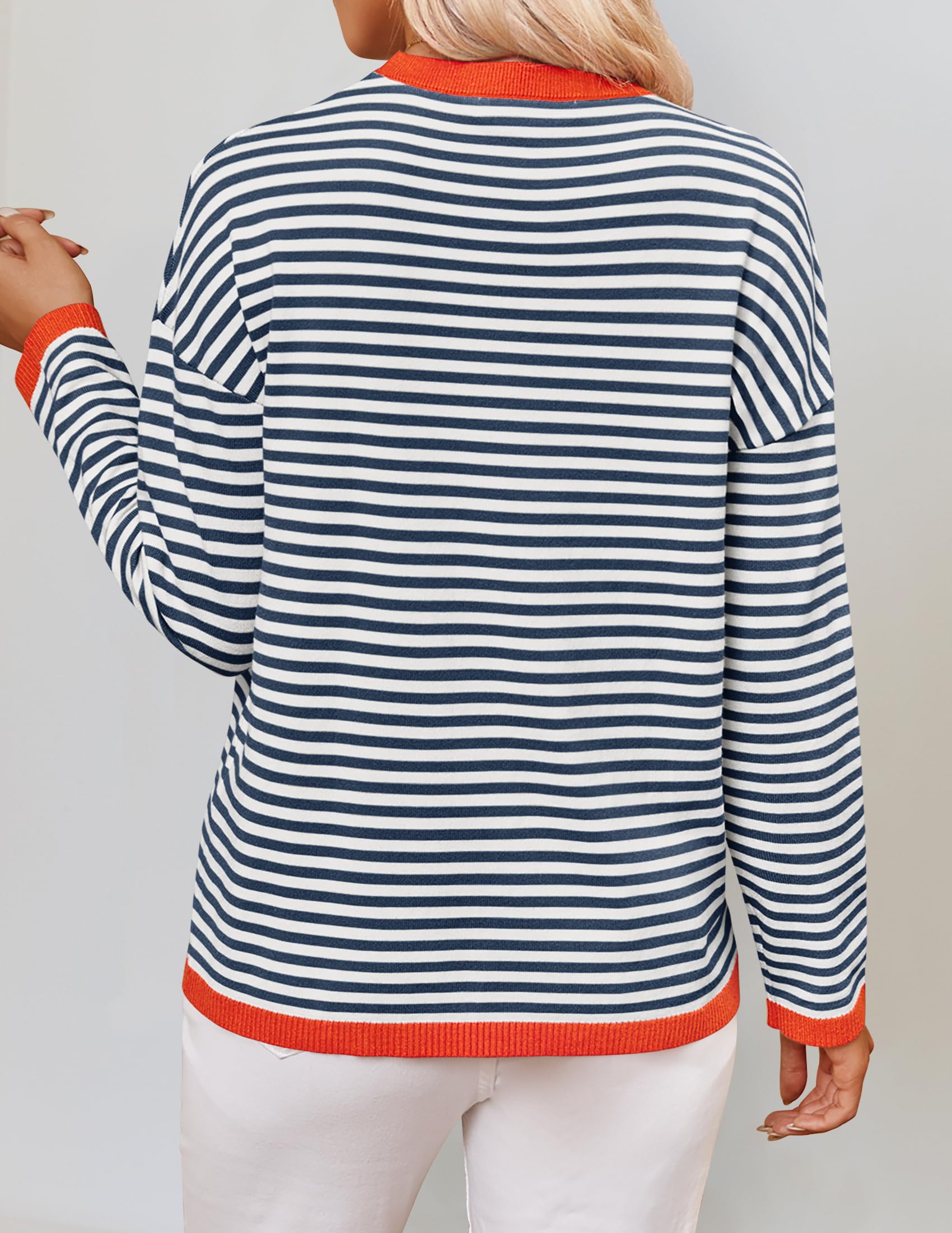 ZESICA Women's Spring Striped Sweater - Long Sleeve Crew Neck Color Block Lightweight Pullover Top for Casual Wear & Office Outfits