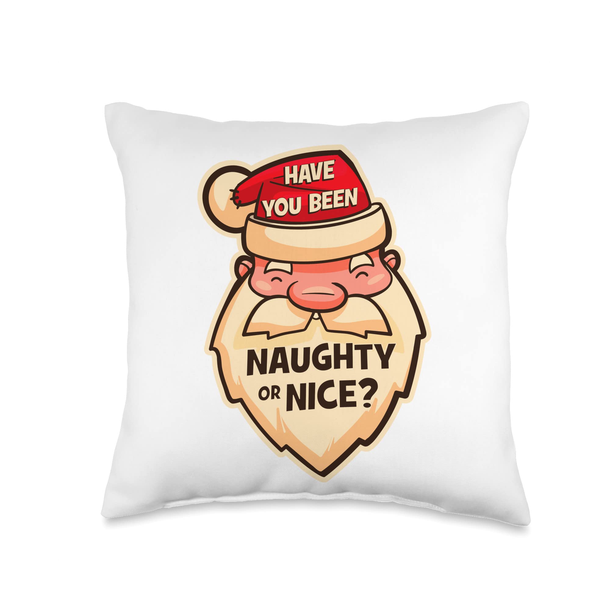 Naughty or Nice Santa Hat Beard Christmas Throw Pillow - 16x16 Inch Multicolor Holiday Decor for Sofa, Bed & Festive Home Decorations