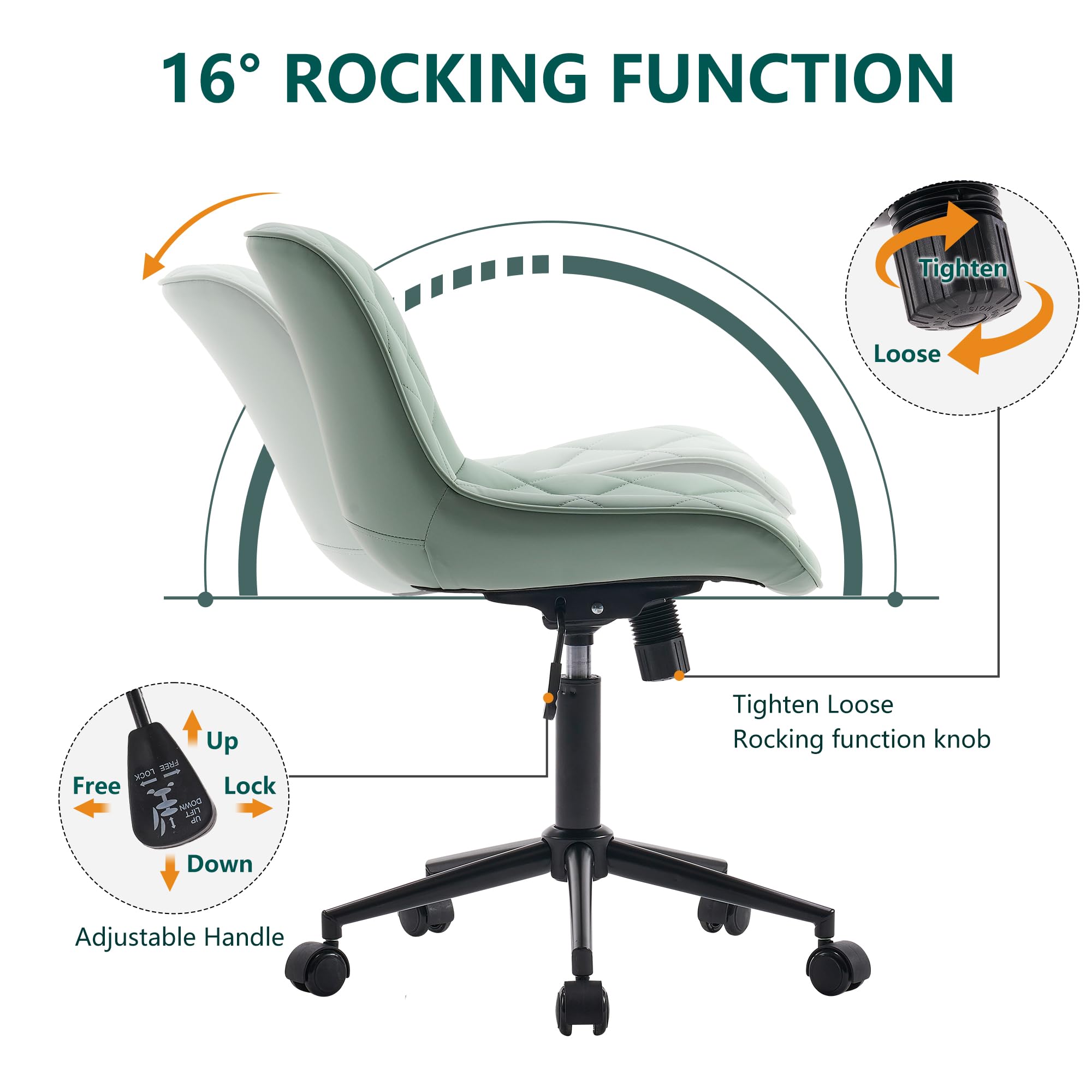 YOUNUOKE Armless Desk Chair - Comfy Home Office Computer Chair with Wheels, Rolling Swivel Task Chair, Modern Upholstered Executive Chair for Small Spaces (Mint Green) - Perfect for Home Office, Gaming, Study & Vanity Desks