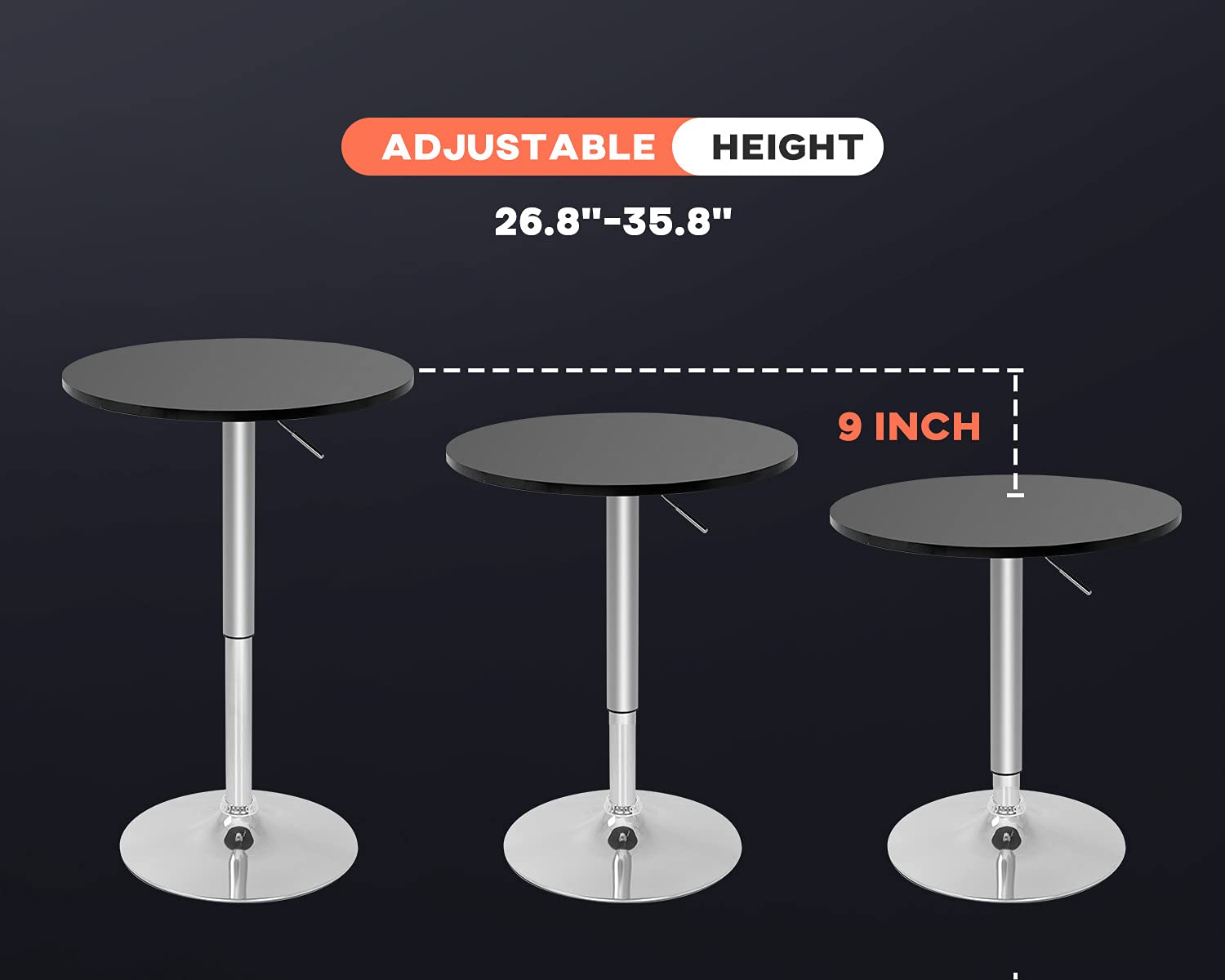 Adjustable Height Modern Round Bar Table - Hydraulic Pub & Counter Table for Kitchen, Dining Room & Home | Perfect for Entertaining, Small Spaces & Breakfast Nooks
