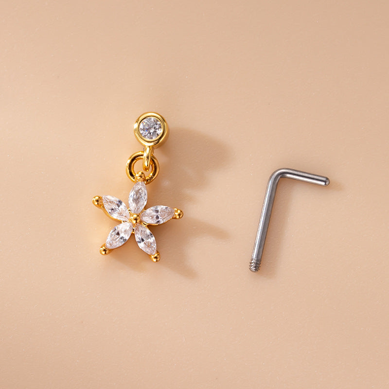 20G Gold Heart Dangle Nose Studs - Hypoallergenic Surgical Steel Nose Ring Jewelry for Women | Perfect for Parties, Date Nights & Everyday Wear (HSPJ766)