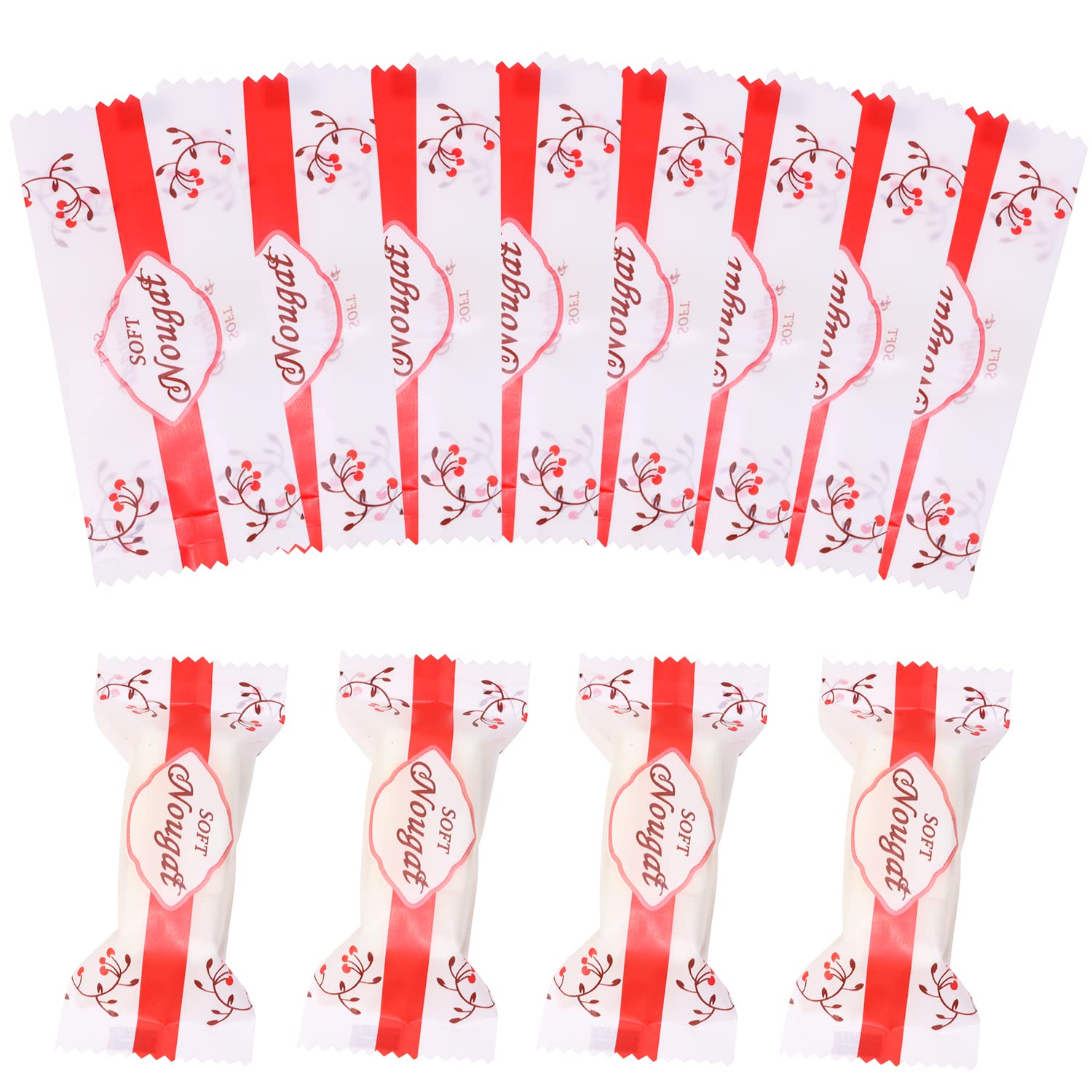 PENTA ANGEL 400Pcs Clear Plastic Nougat Candy Bags - Red Striped Christmas Candy Wrappers for Party Favors, Gift Packaging & DIY Candy Making - Perfect for Holiday Treats, Birthday Parties & Wedding Favors