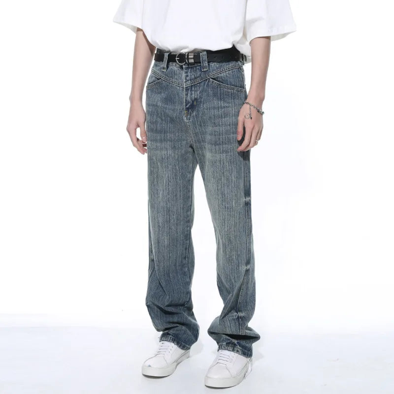 American Style Men's Fashion Wide Leg Denim Jeans - Loose Fit Casual Trousers with Zipper Pockets | Summer Comfort Wear for Street Style & Everyday Outfits