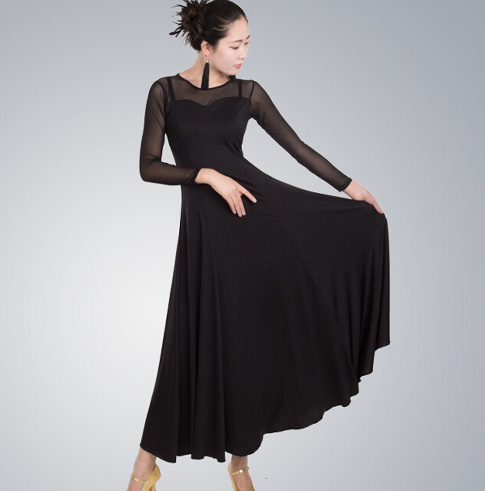 Elegant Black Women's Modern Waltz Tango Smooth Ballroom Dance Dress - Size S - Perfect for Standard Ballroom Competitions & Social Dance Events