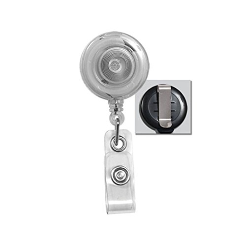 Clear Round Translucent Plastic Badge Reel with Belt Clip - 100 Pack of Vinyl ID Badge Holders for Work, Events & Conventions - Durable Reusable Name Tag Lanyards for Nurses, Teachers & Security Staff