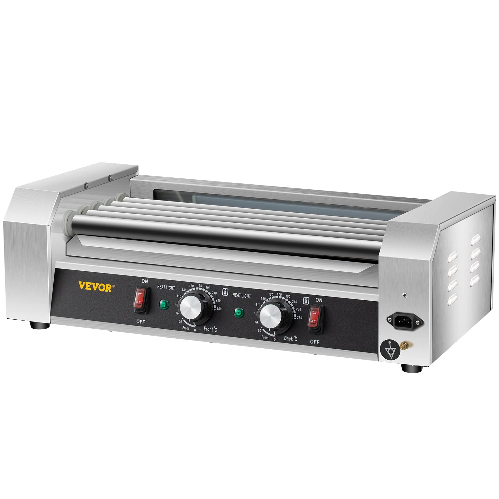 VEVOR Commercial Hot Dog Roller Machine - 12 Hot Dog Capacity, 5 Stainless Steel Rollers, 750W Sausage Grill Cooker with Dual Temperature Control, LED Light & Detachable Drip Tray - Perfect for Restaurants, Food Trucks, and Home Kitchens