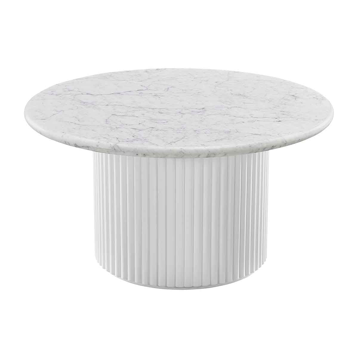 White Oak & Carrara Marble Coffee Table - 33 Inch Modern Round Living Room Center Table for Home Decor & Entertaining
