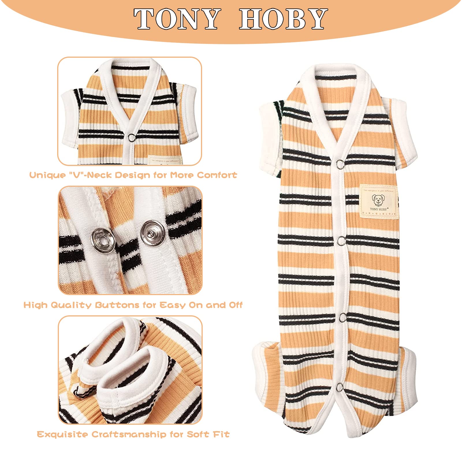 TONY HOBY Dog Pajamas for Small & Medium Dogs - 4-Legged Striped Jumpsuit Pajama Set (Brown, XL, Boy) | Cozy Sleepwear for Indoor Comfort & Cute Pet Photos
