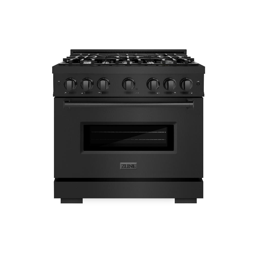 ZLINE 36 Inch 5.2 Cu. Ft. Classic Gas Range with 6 Burner Cooktop & Convection Gas Oven - Black Stainless Steel (CGRB 36) | Perfect for Home Kitchens, Restaurants & Professional Chefs