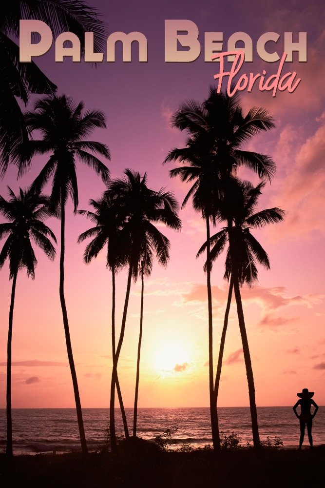 Florida Palm Beach Sunset & Palm Trees Wall Art - 24x36 Gallery Quality Metal Print for Home & Office Decor - Perfect for Living Room, Bedroom, or Beach House