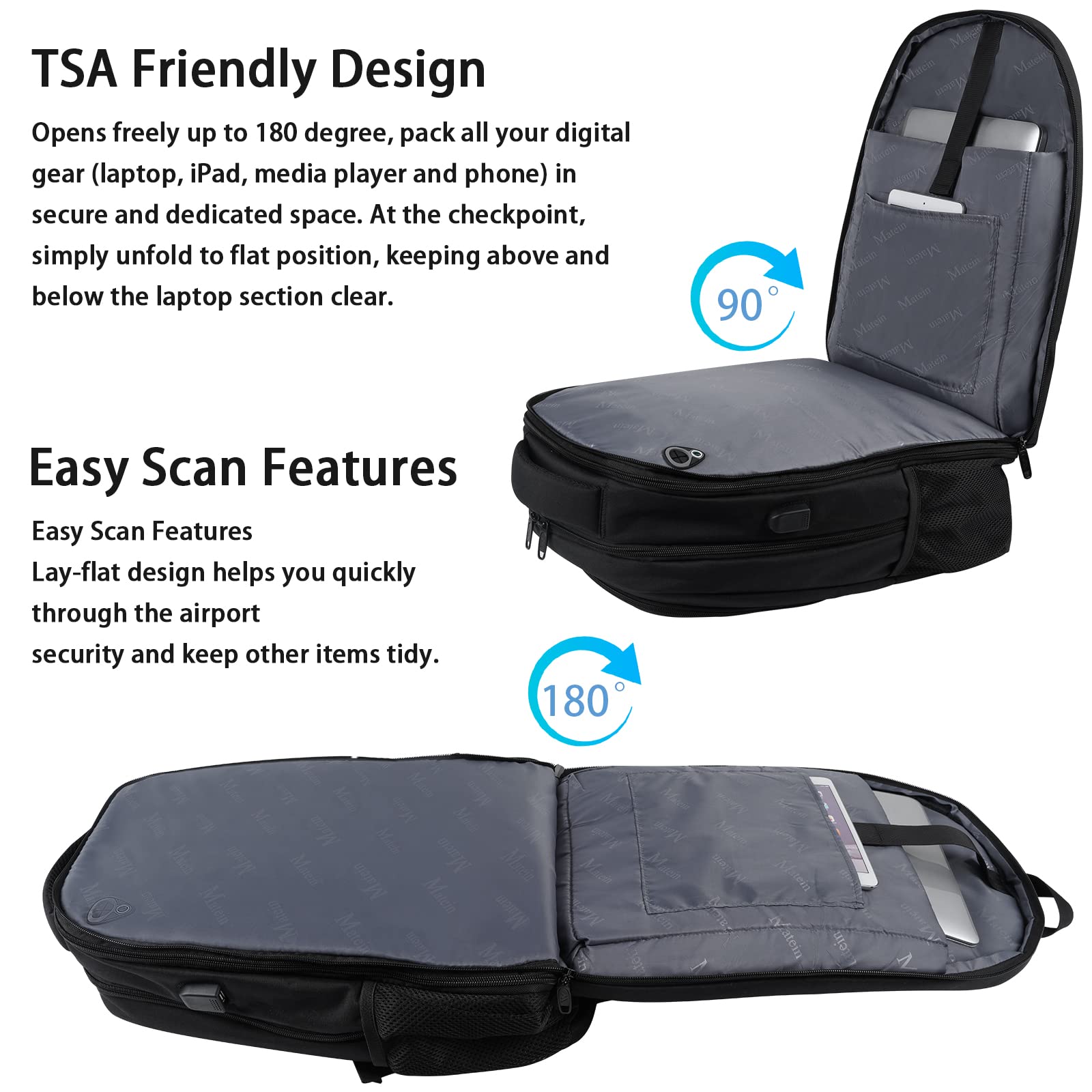 MATEIN Expandable 17.3 Inch Laptop Backpack with USB Charging Port - TSA Approved Anti-Theft Water Resistant Travel Backpack for College, Work & Commuting - Perfect Gift for Men & Women (Black)