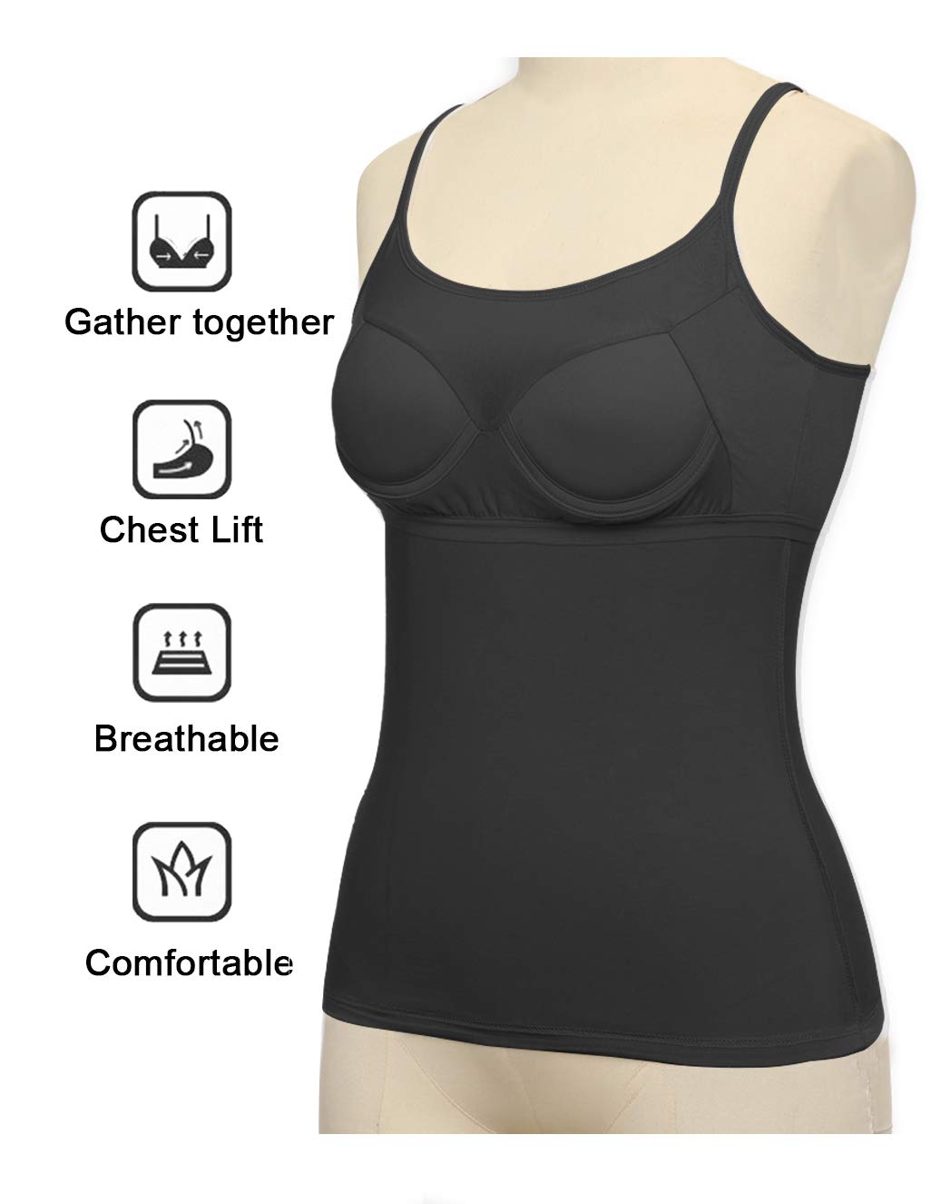 Women's Adjustable Strap Camisole Tank Top with Built-in Padded Bra - Sleeveless Layering Vest (1/2/3 Pack) - Perfect for Yoga, Summer Outfits & Casual Wear