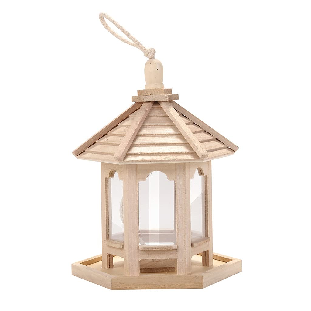 SLATIOM Hanging Wooden Bird Feeder for Outdoor Garden - Bird Seed Food Holder with Bucket Design - Perfect for Backyard, Patio, and Tree Branch Bird Feeding