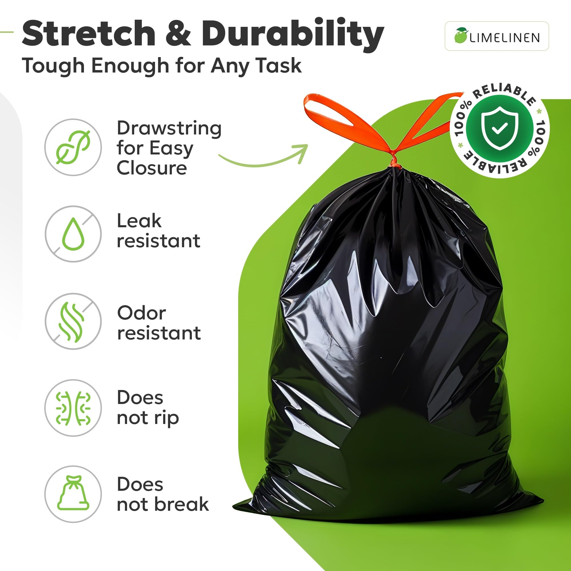 LIMELINEN 30 Gallon Heavy Duty Trash Bags - 400 Count, 1.2 Mil Extra Thick Drawstring Garbage Bags | Leak Proof & Odor Resistant | Large Plastic Bags for Office, Home, Hospital & Outdoor Bins | Perfect for Kitchen Waste, Yard Cleanup & Commercial Use