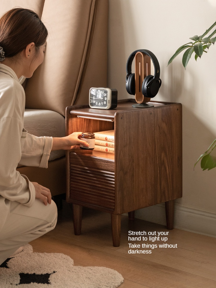 Solid Black Walnut Wood Nightstand with Narrow Design - Perfect for Small Bedrooms, Apartments & Modern Home Decor
