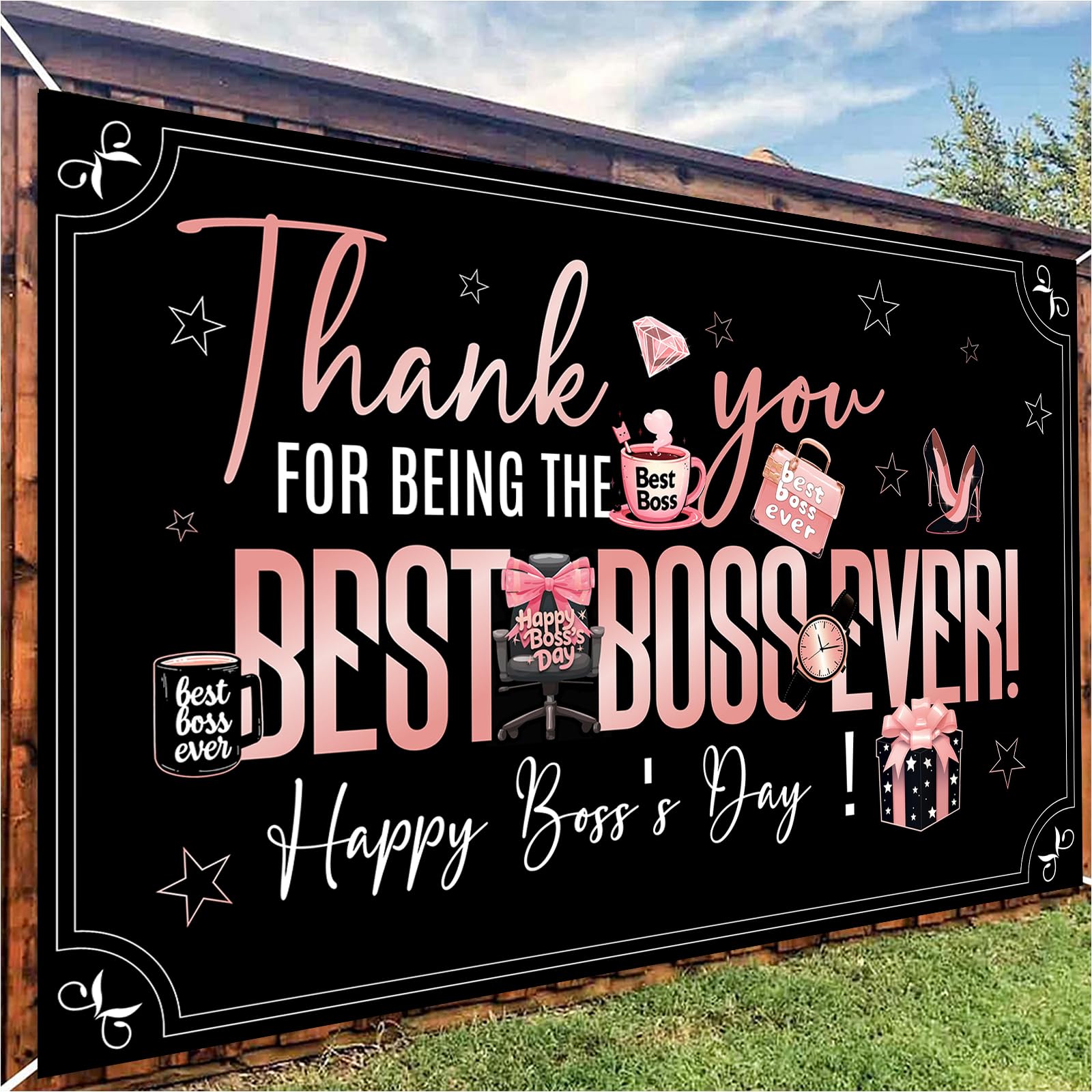 Best Boss Ever Backdrop Banner - Happy Boss's Day Office Decoration & Party Background Decor for Celebrations, Awards, and Corporate Events
