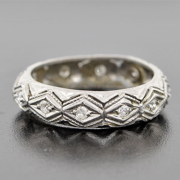Vintage Late Art Deco Platinum & Diamond Eternity Band Ring - 0.45ct Total Weight - Antique Engagement Wedding Anniversary Jewelry Gift for Her - Perfect for Bridal, Evening Wear & Special Occasions