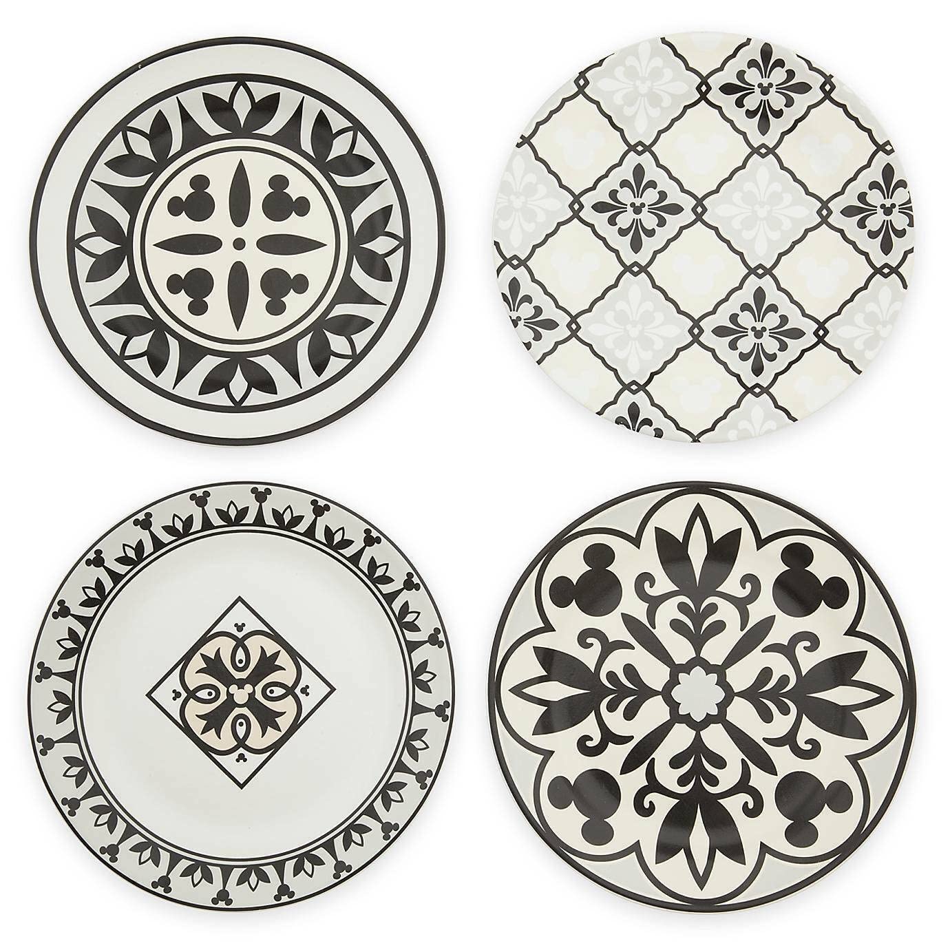 Disney Parks Exclusive Hidden Mickey Icon Homestead Dessert Salad Plate Set (4-Piece) - 6.5 Inch Black Dinnerware for Theme Park Fans, Perfect for Disney-Themed Parties & Collectors