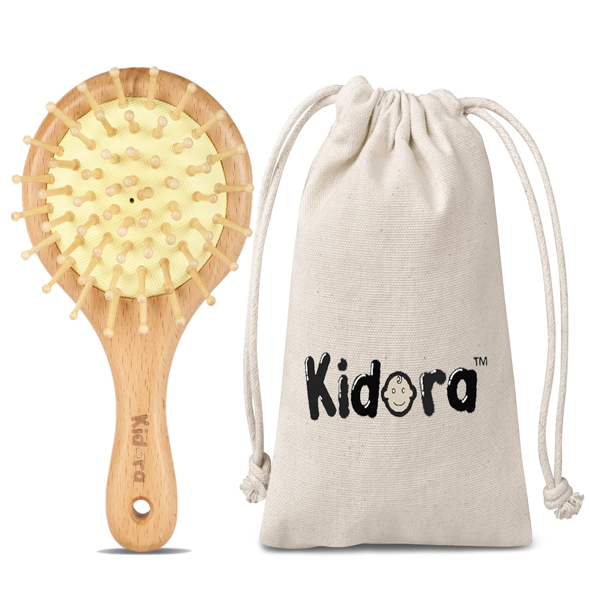 Kidora Wooden Baby Hair Brush with Natural Bamboo Bristles - Gentle Scalp Massage & Hair Grooming Brush for Kids & Toddlers - Travel-Friendly Mini Hairbrush for Newborns & Infants - Perfect for Daily Care, Baby Shower Gifts & On-the-Go Parenting