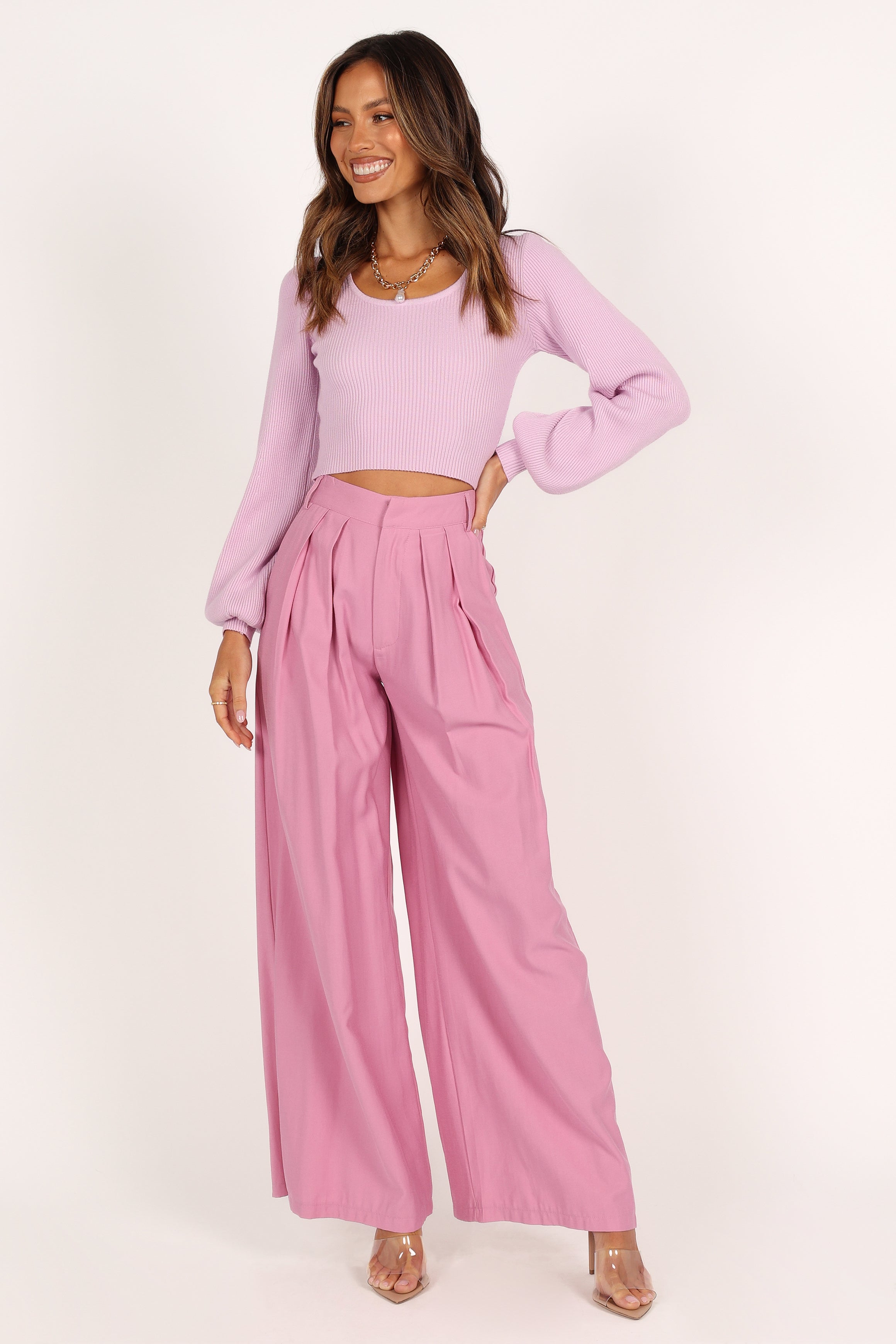 Daphne Crewneck Bubble Sleeve Knit Sweater for Women - Soft Lilac Pullover - Cozy Winter Fashion Top for Casual Outings & Date Nights