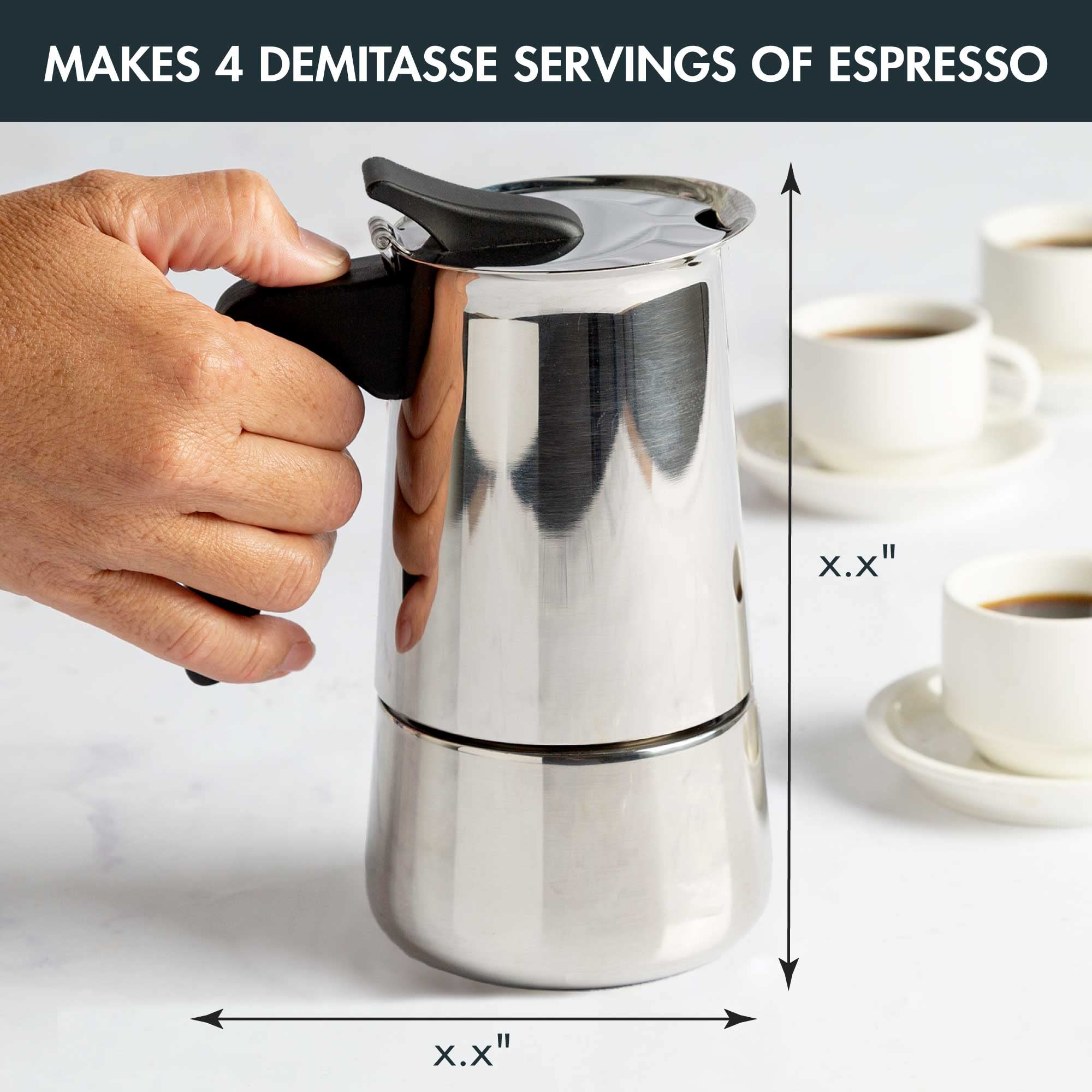 Primaria Stainless Steel Stovetop Espresso Maker - 4 Cup Moka Pot for Italian Coffee - 3.5
