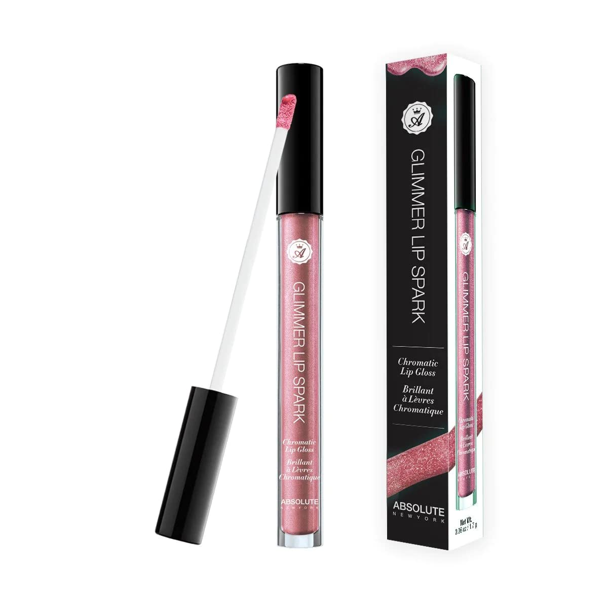 Absolute New York Glimmer Lip Spark in Rose Quartz - Shimmering Lip Gloss for Everyday Wear & Special Occasions