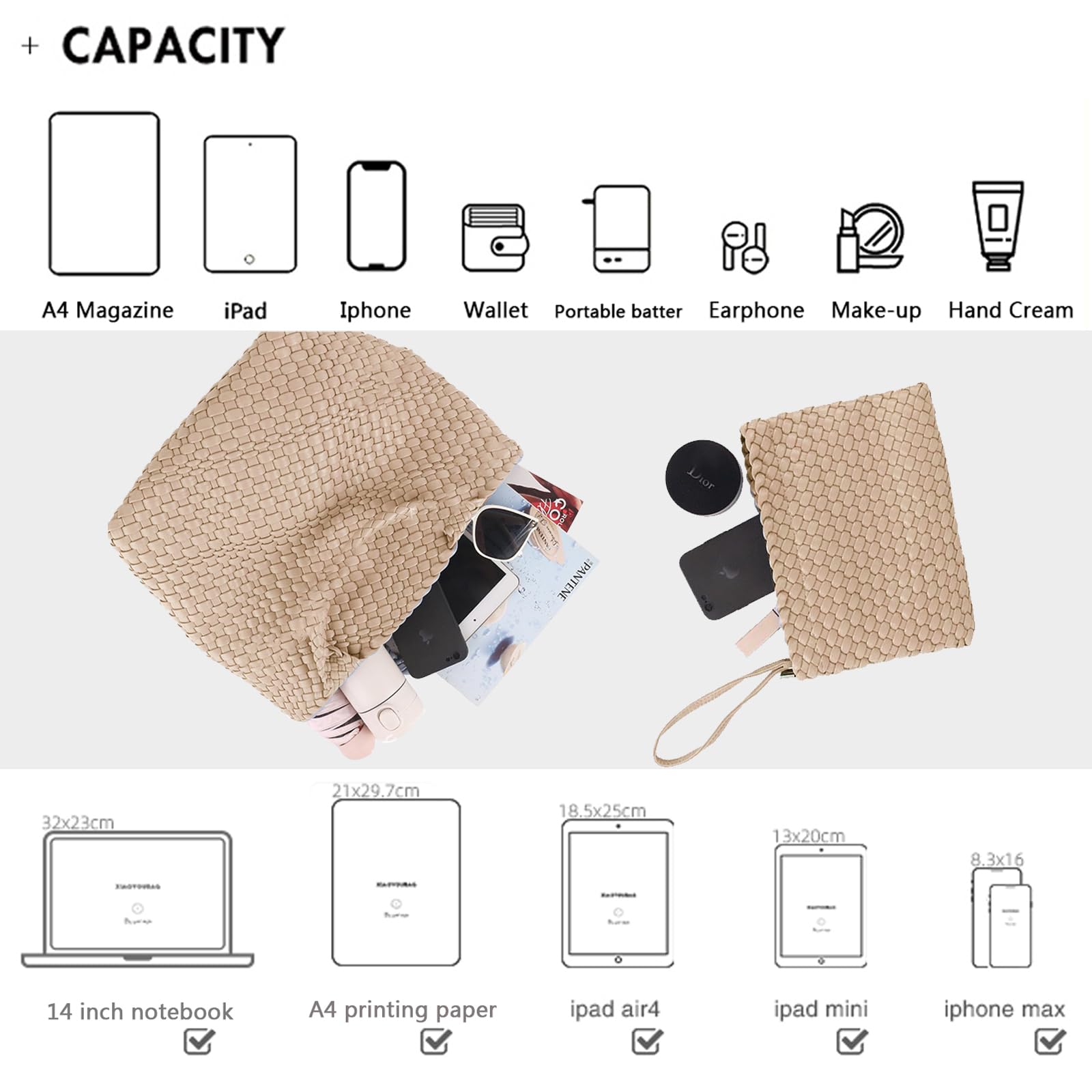 JINMANXUE Women's Fashion Woven Tote Bag - Large Capacity Stylish Shopper Bag for Travel, Work & Daily Use - Durable Shoulder Handbag Purse for Women
