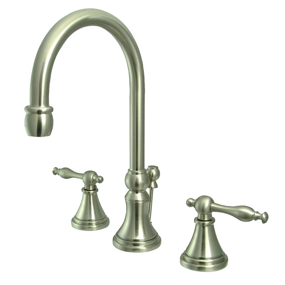 Kingston Brass KS2988NL Governor Widespread Bathroom Faucet with Brass Pop-Up Drain and Metal Lever Handle - Brushed Nickel Finish for Bathroom Sink Vanity and Powder Room