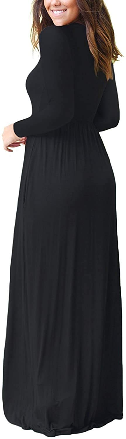 AUSELILY Women's Long Sleeve Maxi Dress - Loose Fit Casual Plain Long Dress with Pockets | 2025 New Collection | Perfect for Spring/Summer Outfits, Beach Cover Ups & Everyday Wear