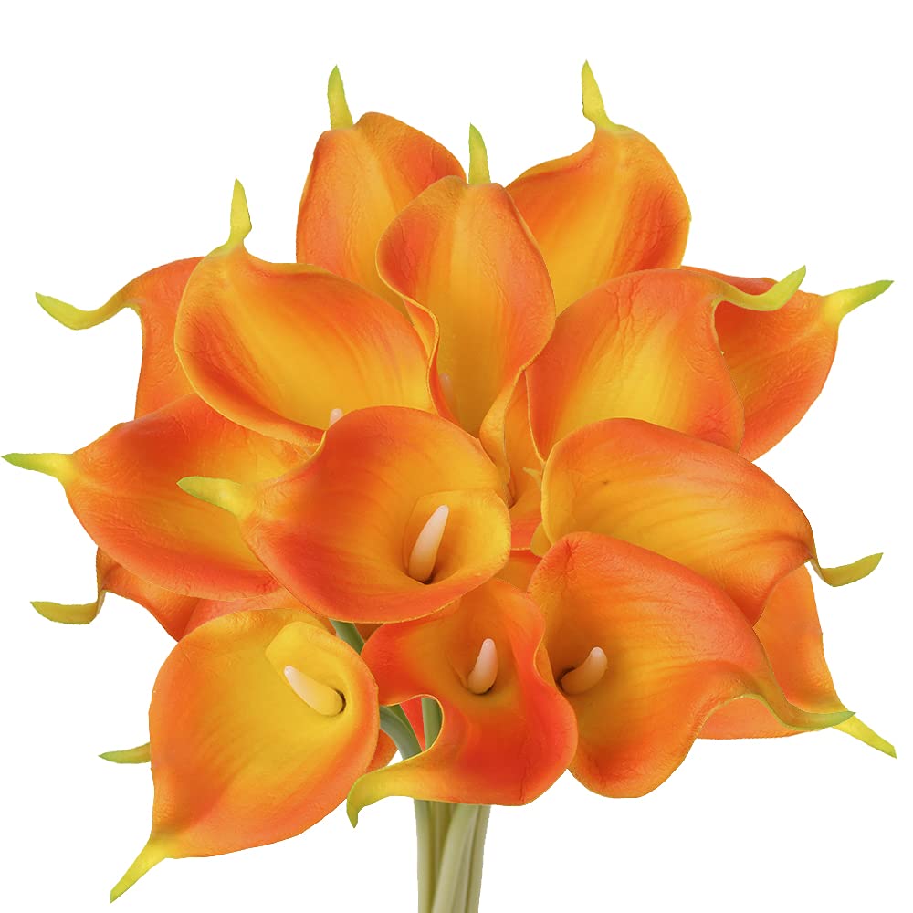 Real Touch Orange Calla Lily Artificial Flowers - Fake Lilies for Wedding Bouquets, Home Decor, Spring & Seasonal Arrangements - Perfect for Centerpieces, Table Decor, and Indoor Floral Displays