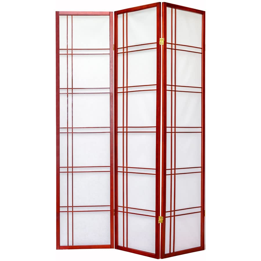 Legacy Decor 3-Panel Room Divider Privacy Screen - Shoji Style Cherry Wood Lattice Design for Home Office, Bedroom & Living Room Separation