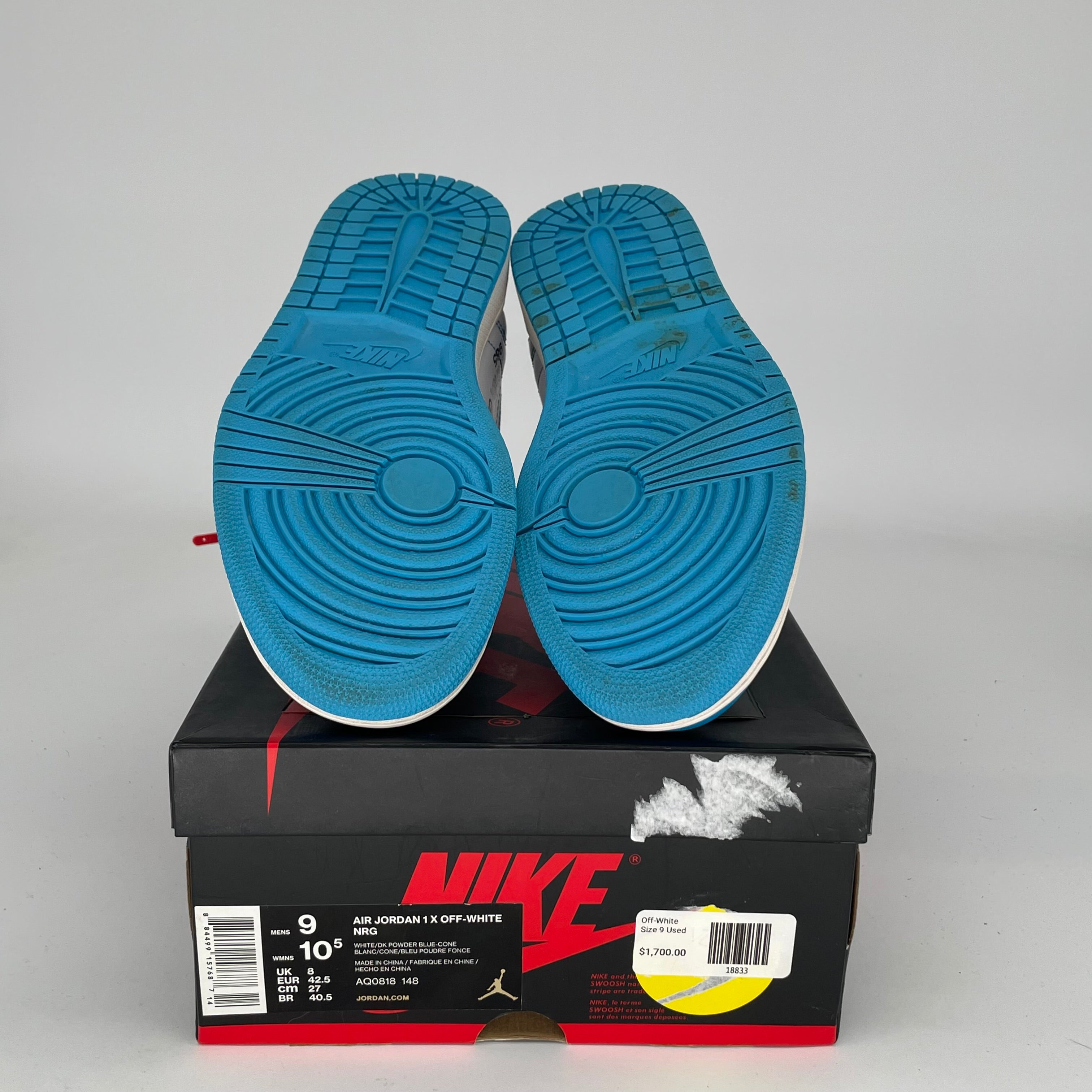 Original Air Jordan 1 Off-White UNC Men's Basketball Shoes Size 9 AQ0818-148 - Retro High Tops for Sneaker Collectors & Streetwear Fashion