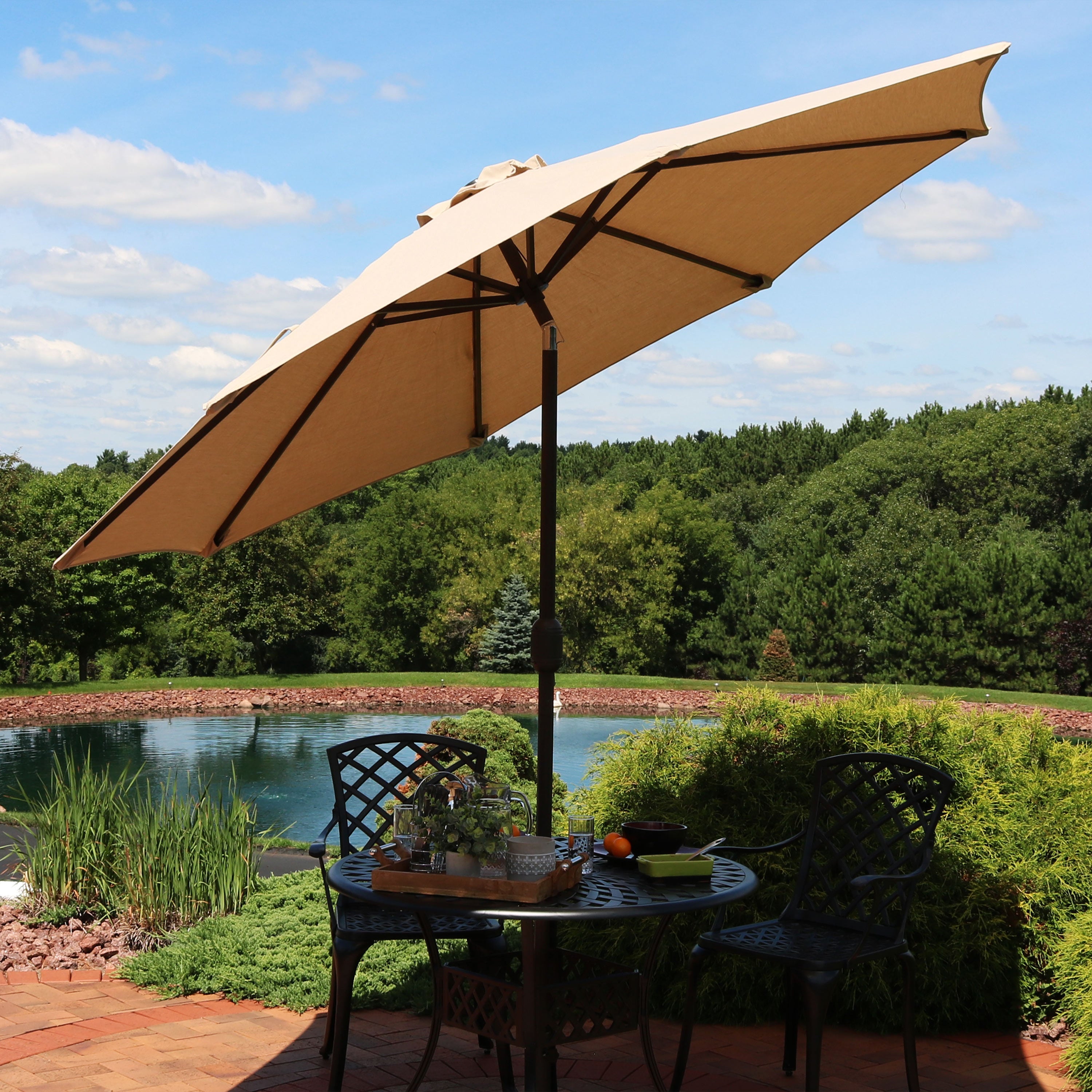 Sunnydaze 9-Foot Aluminum Patio Umbrella with Auto Tilt & Crank - Waterproof Sunbrella Fabric for Outdoor Dining, Poolside, and Garden Shade