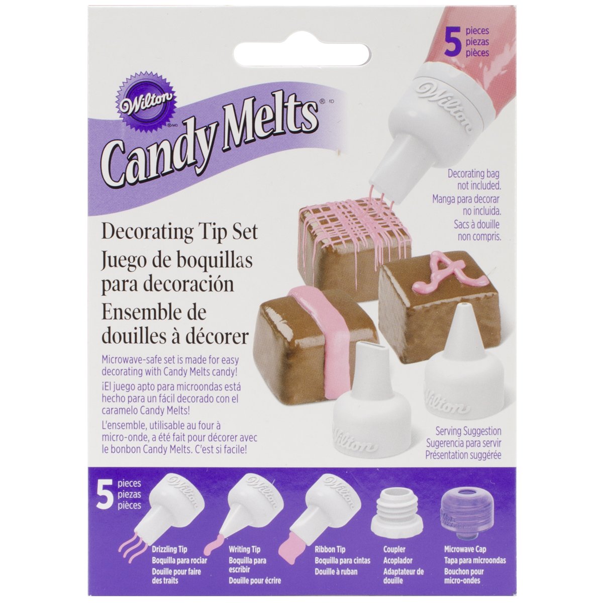 Wilton 5-Piece Candy Melt Decorating Tip Set for Cake Decorating, Cupcake Topping & Chocolate Drizzling - Professional Baking Tools for Desserts & Party Treats