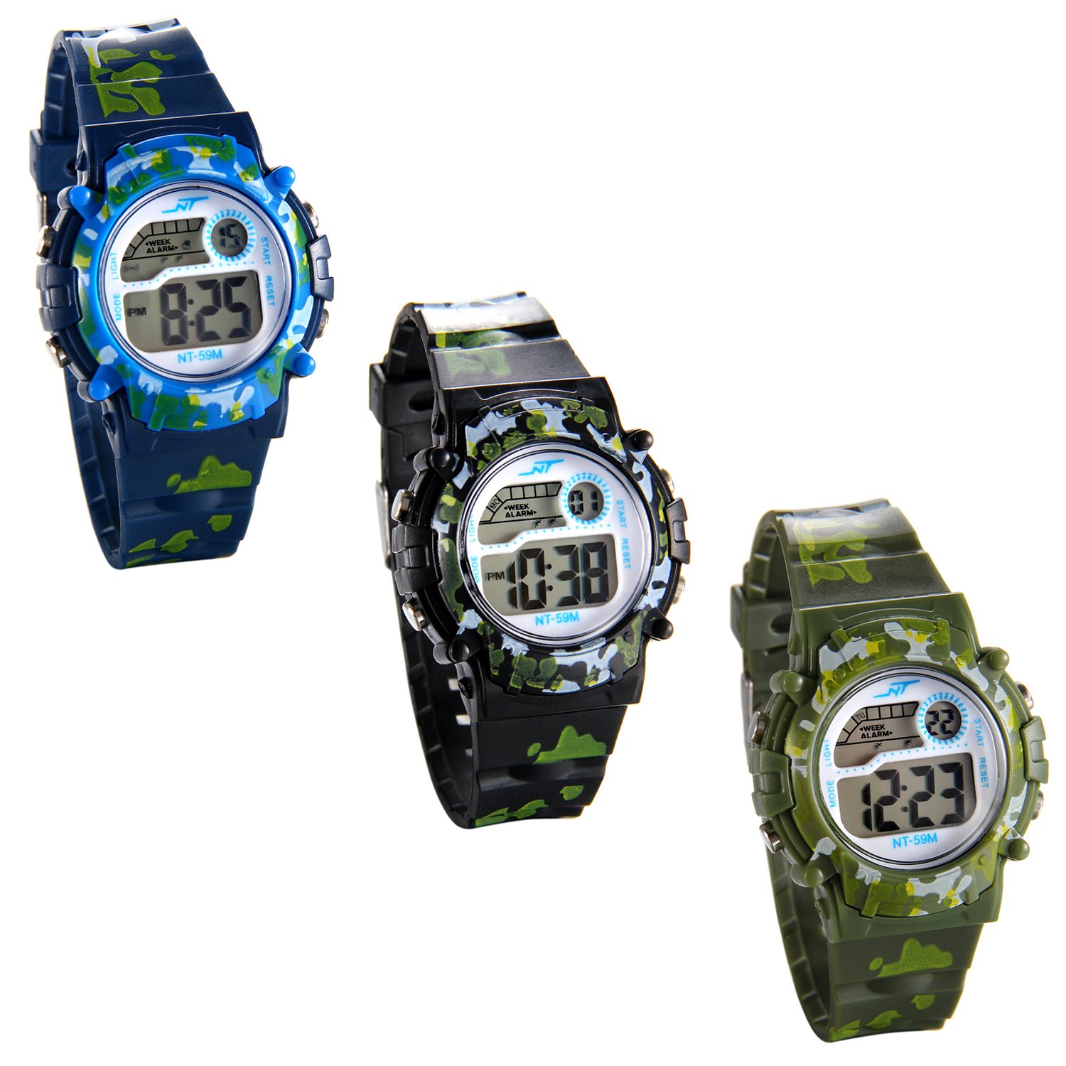 JewelryWe Kids Camouflage Digital Sports Watch for Boys - Waterproof Multi-Function Wristwatch with Alarm & Stopwatch - Perfect for Outdoor Activities, School & Sports