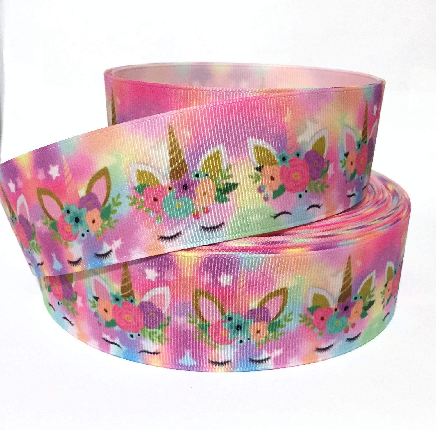 5/8 Inch Grosgrain Ribbon with Unicorn & Floral Print - Pink, White, Yellow, Purple - Perfect for DIY Hair Bows, Gift Wrapping, Scrapbooking & Spring Crafts - Sold by the Yard