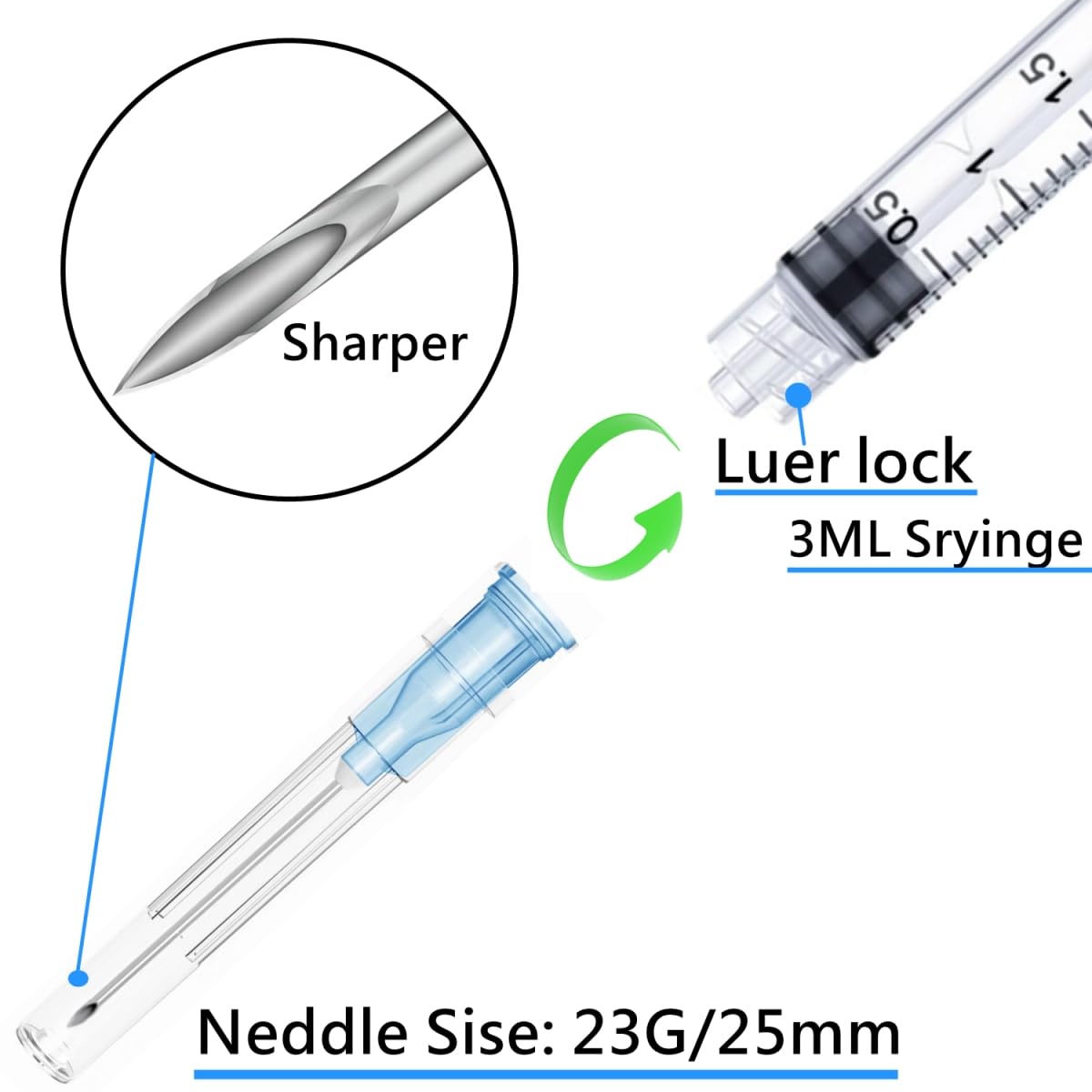 50 Pack Sterile 3cc 3ml Syringe with 23G 1 Inch Needle - Precision Liquid Measuring for Lab Research, Medical Use & Industrial Dispensing | Ideal for Scientific Experiments, Medication Administration & Chemical Applications