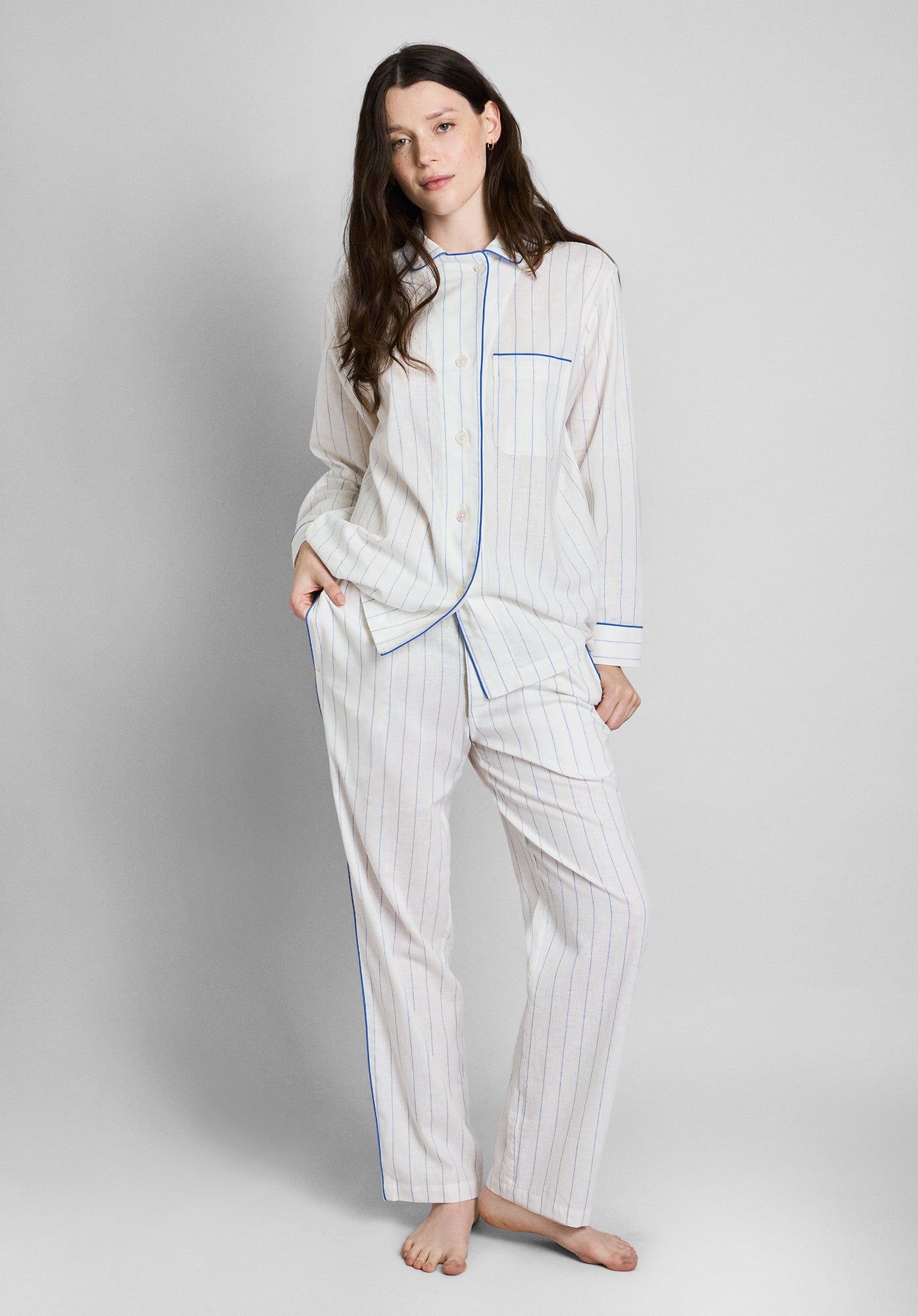 Margaret Women's Linen Cotton Pajama Set - Soft Baker Stripe Sleepwear for Lounge & Bedtime Comfort