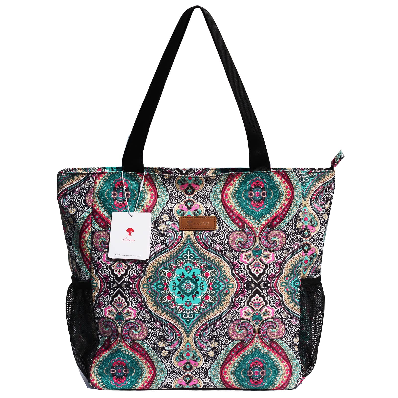 ESVAN Original Floral Waterproof Large Tote Bag for Women - Durable Gym, Beach & Travel Shoulder Bag - Spacious Everyday Carryall for Work, Shopping & Vacation