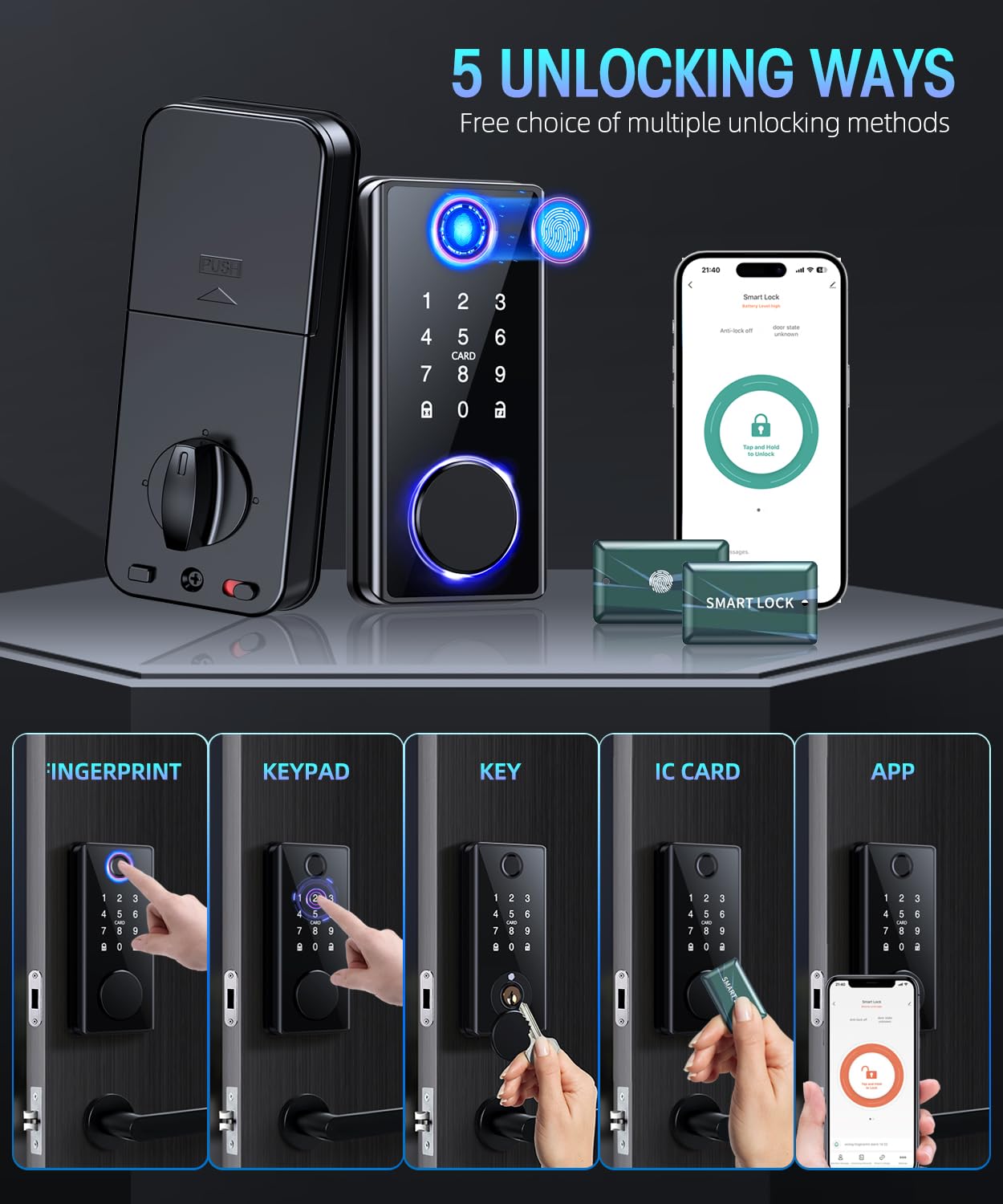 Smart Keyless Entry Fingerprint Door Lock - Electronic Deadbolt with Keypad & APP Control - Biometric Digital Lock for Home Security - Auto Lock Feature for Front Doors - Perfect for Apartments, Offices & Vacation Homes