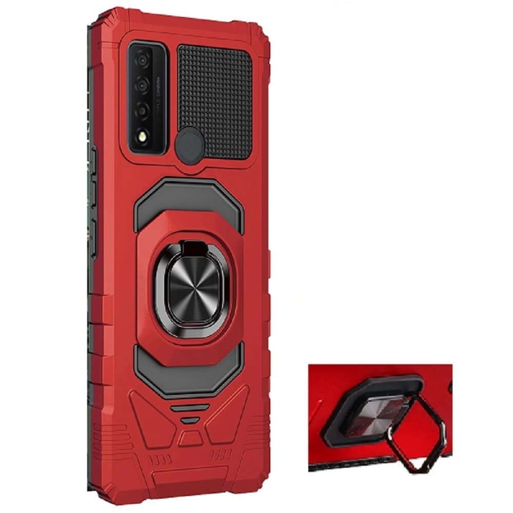 TCL 30 V 5G Phone Case for Verizon - Shockproof Hybrid Case with Ring Stand & Tempered Glass Screen Protector (Red) - Perfect for Work, Travel & Everyday Protection