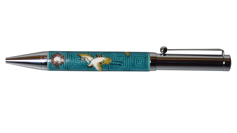 Premium Kutani Yaki Ballpoint Pen with Crane Design - Japanese Traditional Ceramic Art Writing Instrument for Office, Gift & Collectors