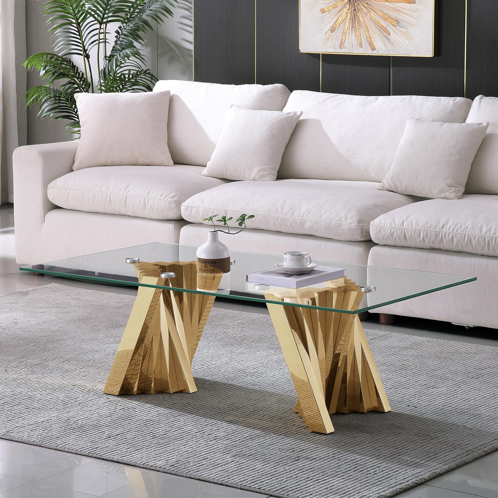 Modern Gold Glass Coffee Table 51