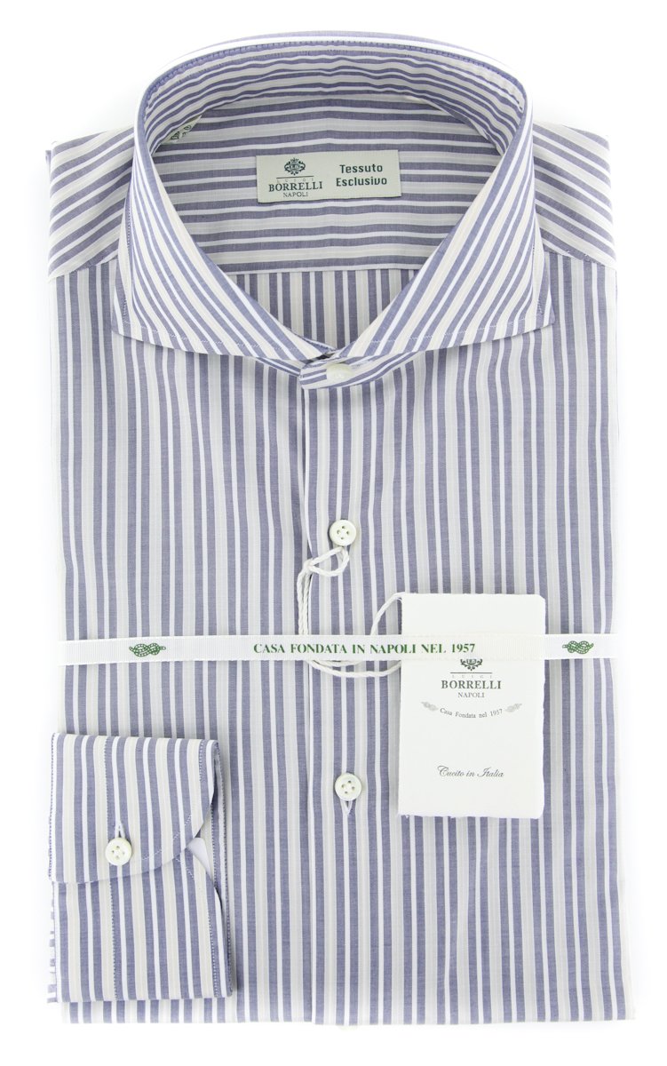 Blue Striped Slim Fit Cotton Dress Shirt with Cutaway Collar - Size 15.5 Medium | Perfect for Business Casual, Office Wear & Formal Occasions