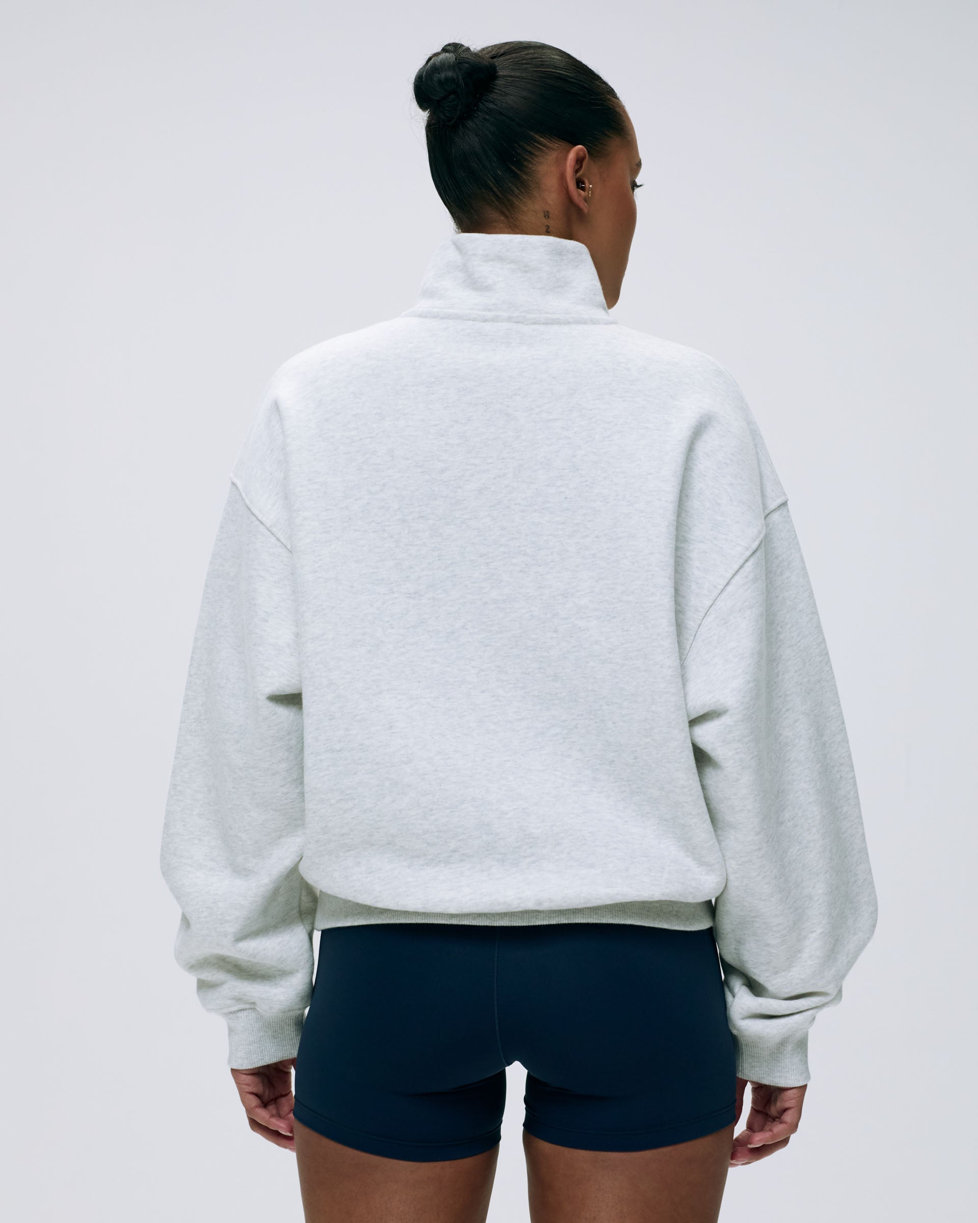 Varsity Relaxed Funnel Neck Zip Sweatshirt - Light Grey Melange & Navy Blue | Comfortable Pullover Hoodie for Men & Women | Perfect for Casual Wear, College Campuses & Outdoor Activities